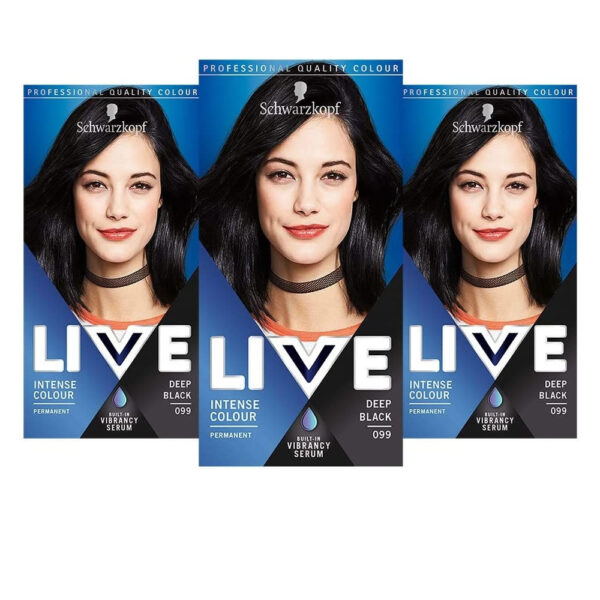 Live 099 Deep Black Pack of 3.The semi-permanent formula with ultra-bright pigments gives electrifying, bright and colourful shades, full of vivid shine.